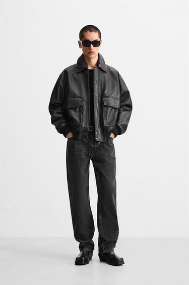LEATHER JACKET WITH POCKETS - Black by Zara