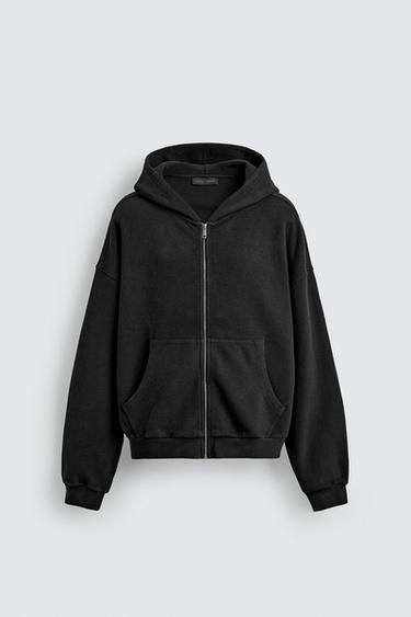 WASHED WAFFLE HOODIE - Dark anthracite by Zara