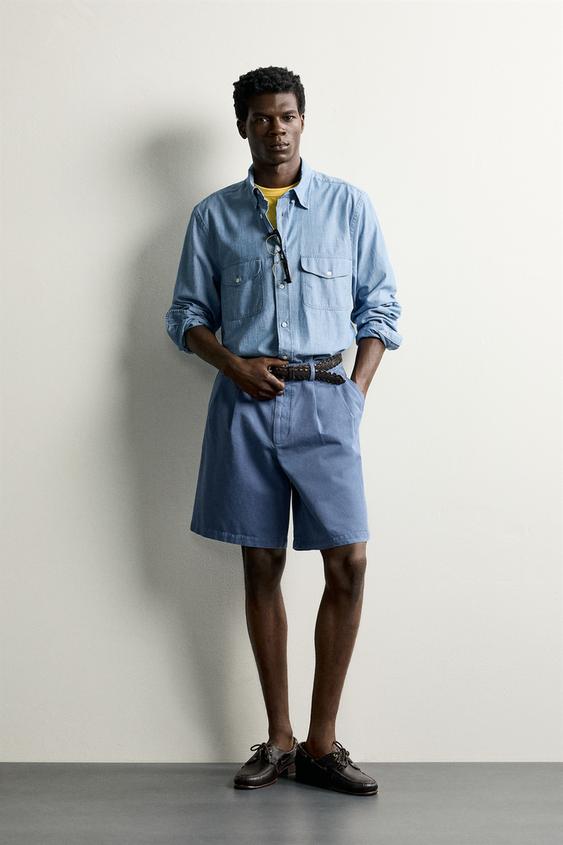 PLEATED REGULAR FIT BERMUDA SHORTS - Blue by Zara - Image 0
