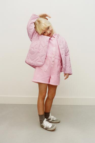 TWILL PLAYSUIT WITH HEART POCKETS - Pink by Zara