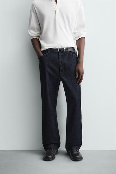 RELAXED FIT FLOCKED TROUSERS - Dark navy by Zara