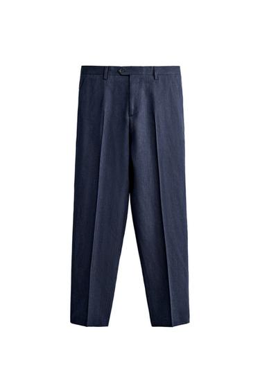 LINEN-WOOL REGULAR FIT SUIT TROUSERS - Blue by Zara