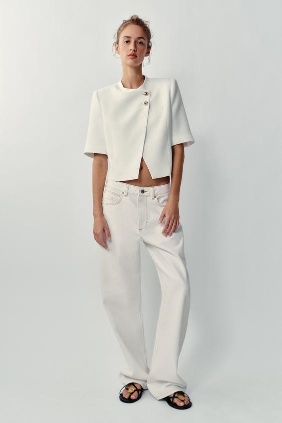 SHORT SLEEVE BLAZER WITH SHOULDER PADS - Ecru by Zara - Image 0