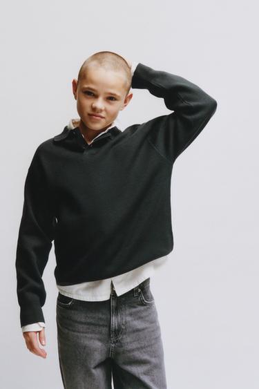 BASIC KNIT POLO SHIRT - Grey green by Zara