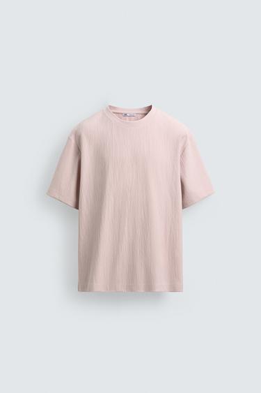 RELAXED FIT TEXTURED T-SHIRT - Pink by Zara