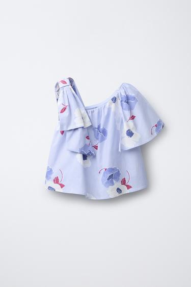 ASYMMETRIC FLORAL TOP - Light blue by Zara