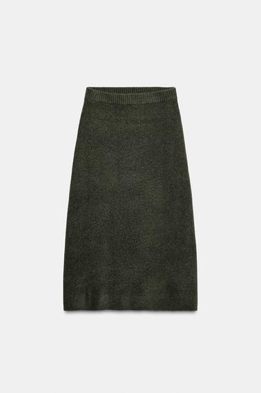 SOFT-TOUCH KNIT MIDI SKIRT - Green marl by Zara