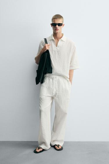 TEXTURED RELAXED FIT TROUSERS - White by Zara - Image 0