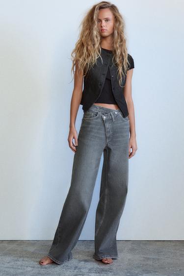 TRF HIGH-WAIST WIDE LEG CROSSOVER JEANS - Grey by Zara
