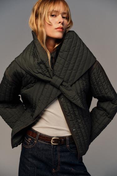 PUFFER JACKET WITH DETACHABLE SCARF - Dark khaki by Zara