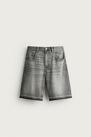 RELAXED FIT DENIM BERMUDA SHORTS - Grey by Zara
