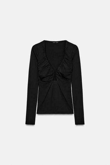 DRAPED POLYAMIDE TOP - Black by Zara