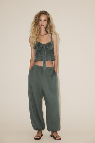 RUFFLED TOP WITH BOW - Green by Zara