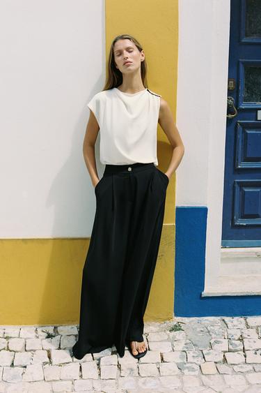 DARTED PALAZZO TROUSERS - Black by Zara
