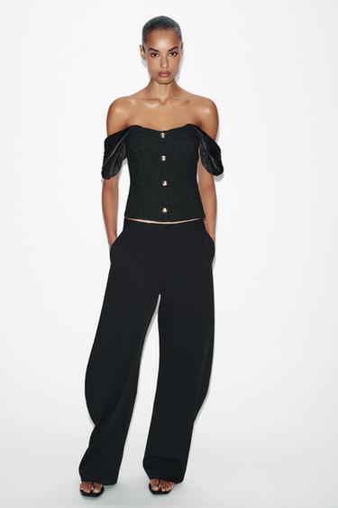 BOUCLÉ COMBINED TOP - Black / Ecru by Zara - Image 0