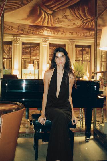 FLOWING DRAPED MIDI DRESS - Black by Zara