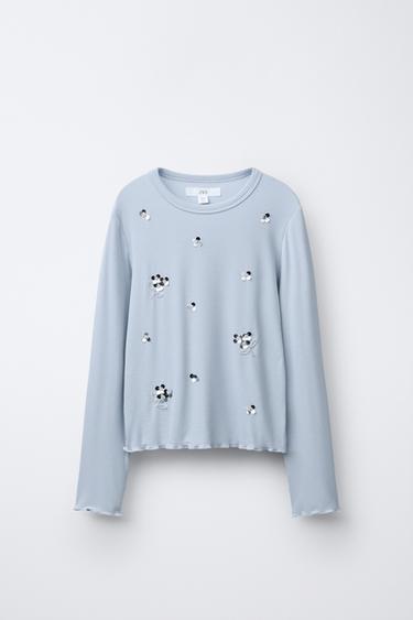 SEQUIN RIBBED T-SHIRT - Blue by Zara