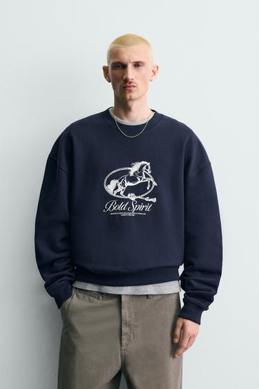 HORSE PRINT CREWNECK SWEATSHIRT - Navy blue by Zara