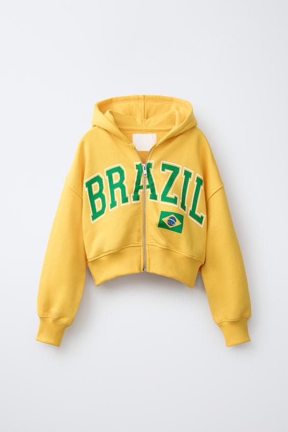 BRASIL CROPPED ZIP-UP HOODIE - Yellow by Zara - Image 0