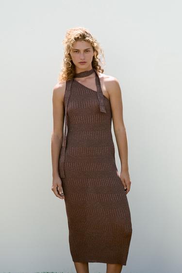 ASYMMETRIC FOULARD MIDI DRESS - Chocolate by Zara