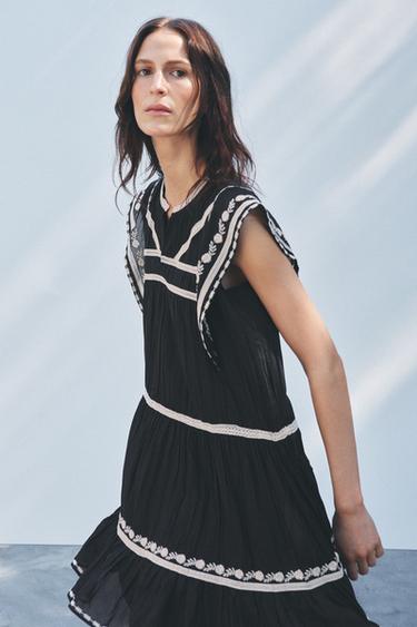 ZW COLLECTION CONTRAST EMBROIDERY DRESS - Black / Ecru by Zara - Image 0