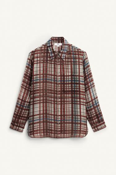 LIMITED EDITION FLOWING CHECK SHIRT - Ecru / Maroon by Zara
