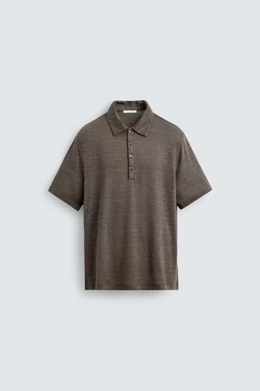 HEMP-VISCOSE POLO SHIRT - Brown by Zara