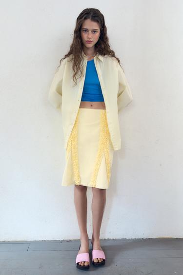 EMBOSSED RUFFLE SKIRT - Light yellow by Zara