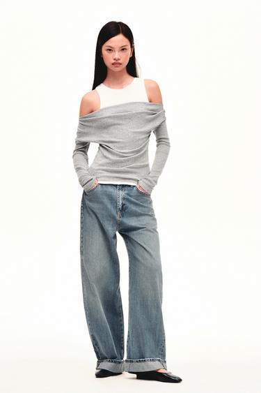 TRF MID-WAIST BAGGY FOLDED JEANS - Blue by Zara