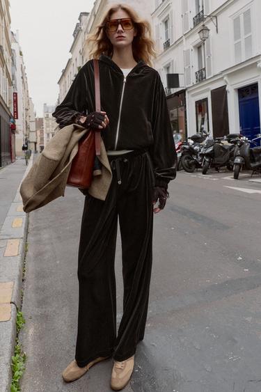 VELVET HOODIE JACKET - Dark brown by Zara