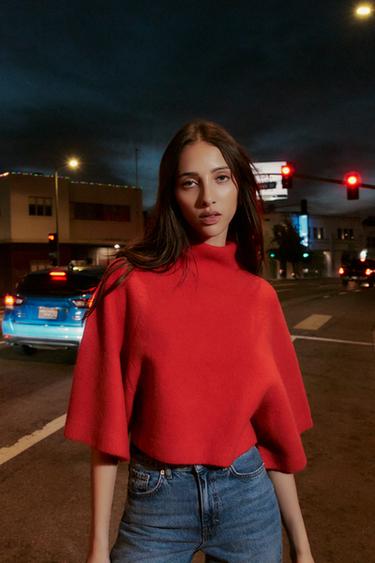KNIT WIDE SLEEVE JUMPER - Red by Zara