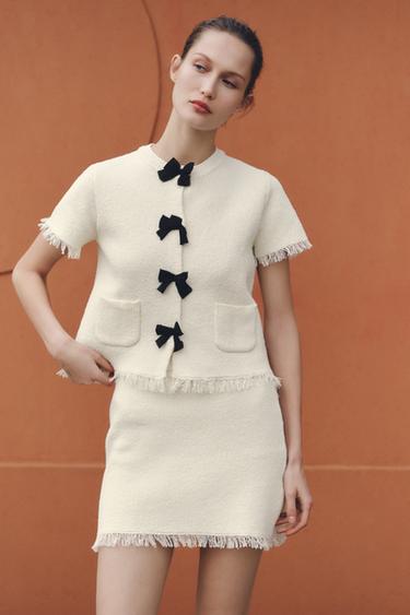 FRAYED KNIT MINI SKIRT - Ecru by Zara - Image 0