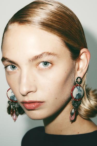RESIN STONE CHARM EARRINGS - Golden by Zara - Image 0