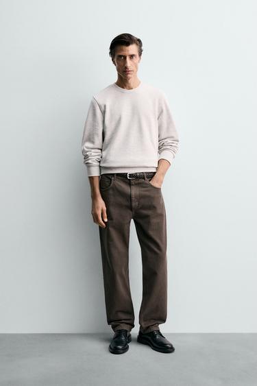 TEXTURED STRAIGHT-LEG TROUSERS - Brown by Zara - Image 0