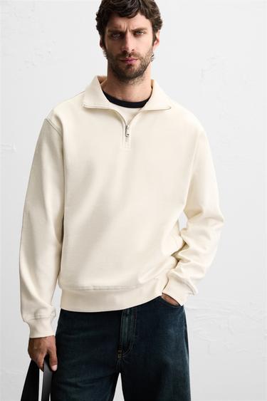BASIC QUARTER-ZIP SWEATSHIRT - Oyster-white by Zara