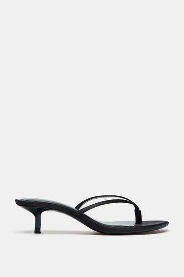 SATIN KITTEN HEEL SANDALS - Black by Zara