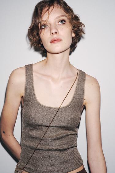 TEXTURED METALLIC THREAD TOP - Golden by Zara