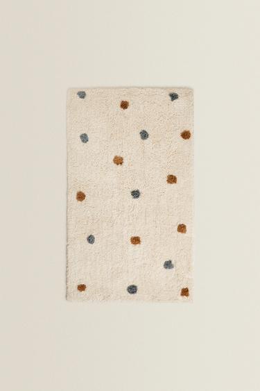 CHILDREN'S RECTANGULAR TEXTURED POLKA DOT RUG - Ecru by Zara