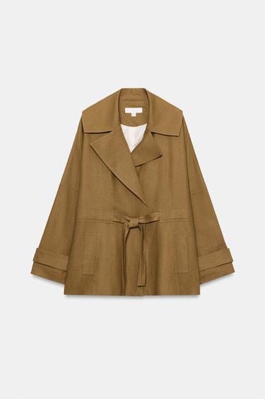 BELTED LINEN BLEND TRENCH JACKET - Oil by Zara