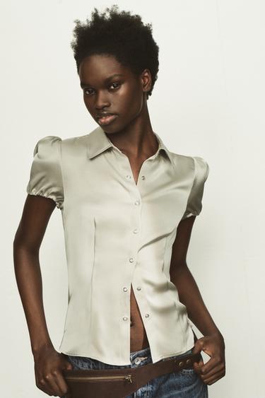 SATIN SHIRT - Greenish by Zara