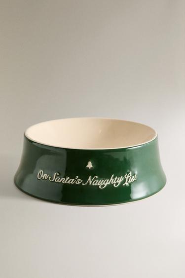 STONEWARE CHRISTMAS PET FOOD BOWL - Green by Zara