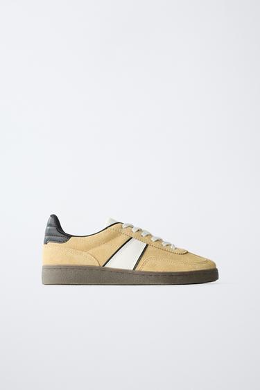 LEATHER SNEAKERS - Mustard by Zara - Image 0