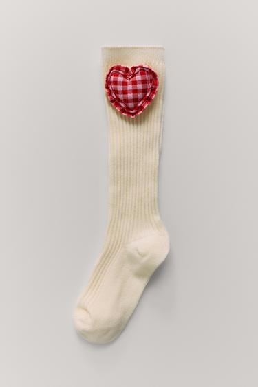 GINGHAM HEART SOCKS - Ecru by Zara