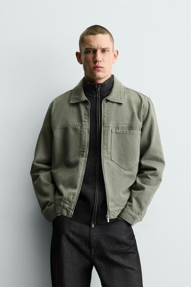WASHED ZIP-UP OVERSHIRT - Grey green by Zara