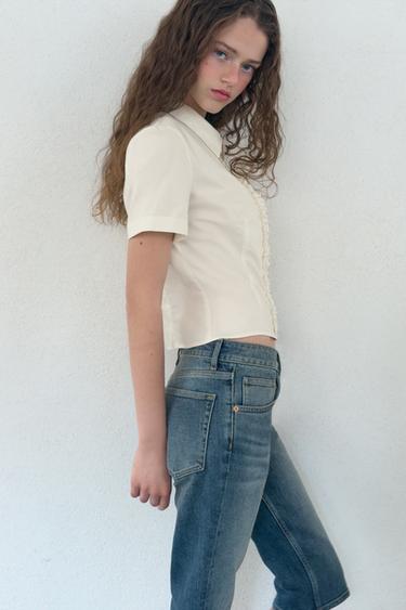 POPLIN SHIRT WITH STUDDED RUFFLES - Ecru by Zara
