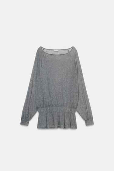 BATWING SLEEVE FRILL TOP - Grey marl by Zara