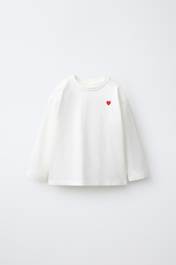 EMBROIDERED HEART T-SHIRT - White by Zara - Image 0