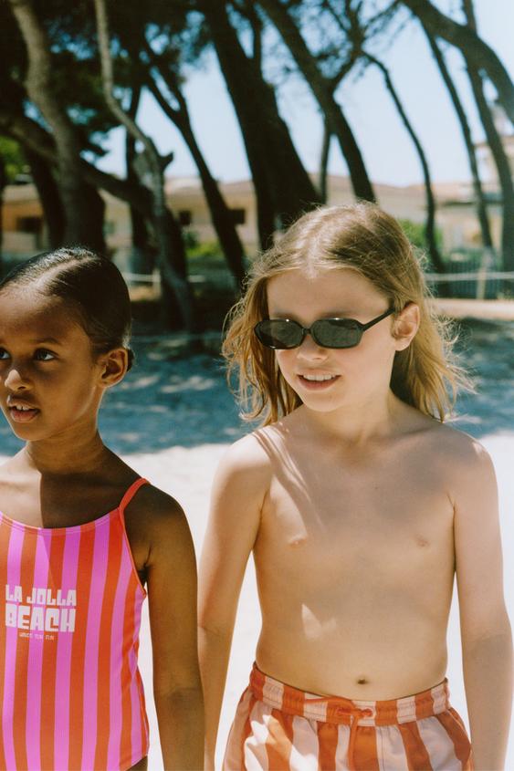 6-14 YEARS / STRIPED SWIM SHORTS - Orange by Zara - Image 0