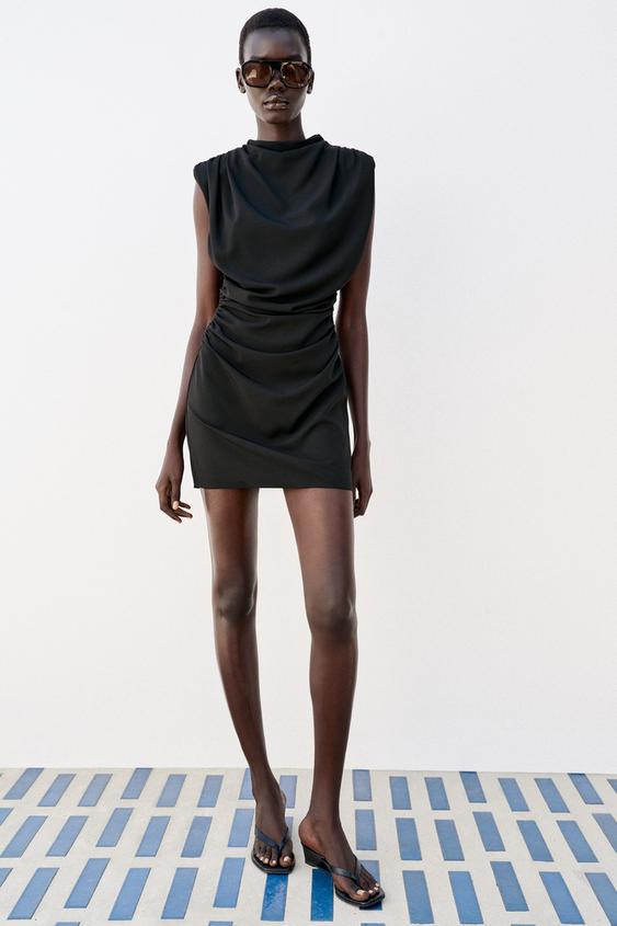 DRAPED MINI DRESS WITH SHOULDER PADS - Black by Zara - Image 0