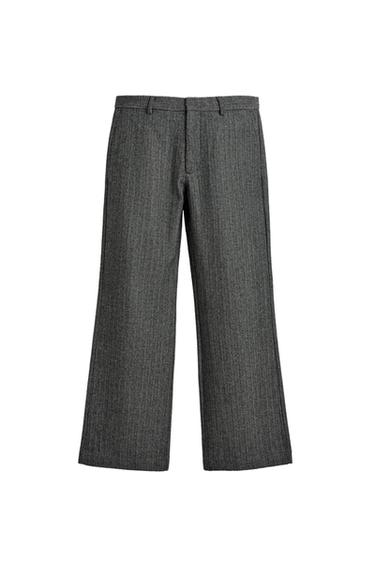 HERRINGBONE TEXTURED SUIT TROUSERS WITH WOOL - Grey by Zara